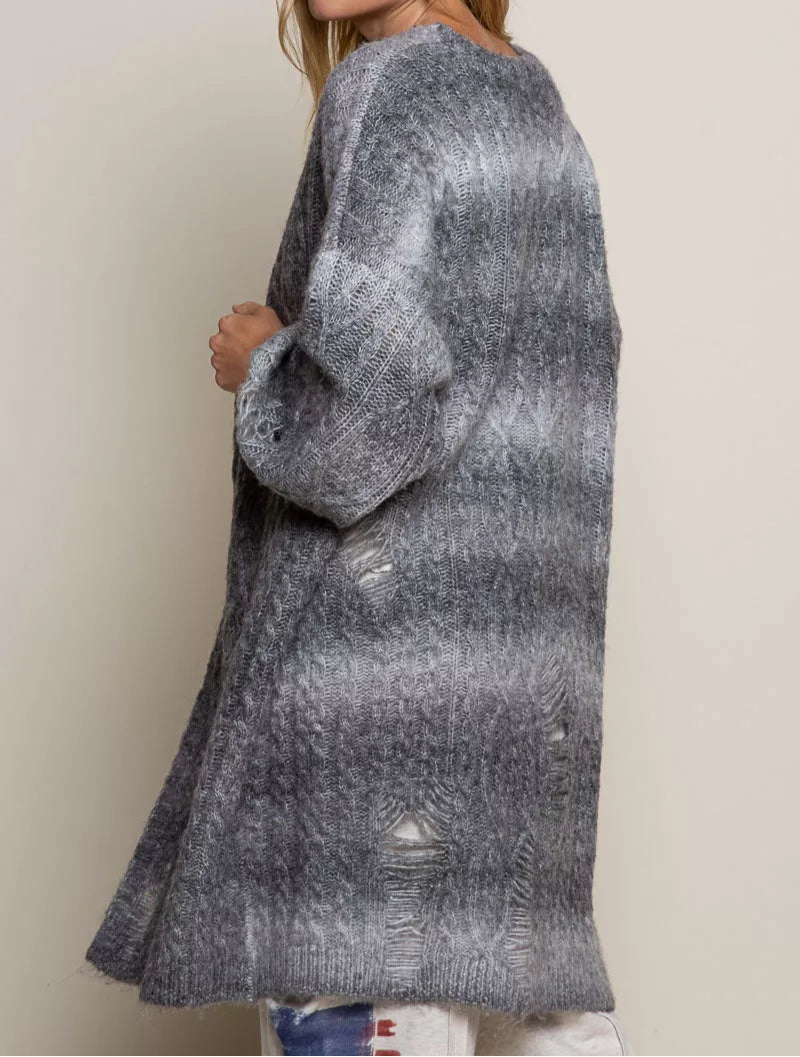 POL Distressed Cable-Knit Ombre Dying Cardigan-Cardigan-Krush Kandy, Women's Online Fashion Boutique Located in Phoenix, Arizona (Scottsdale Area)