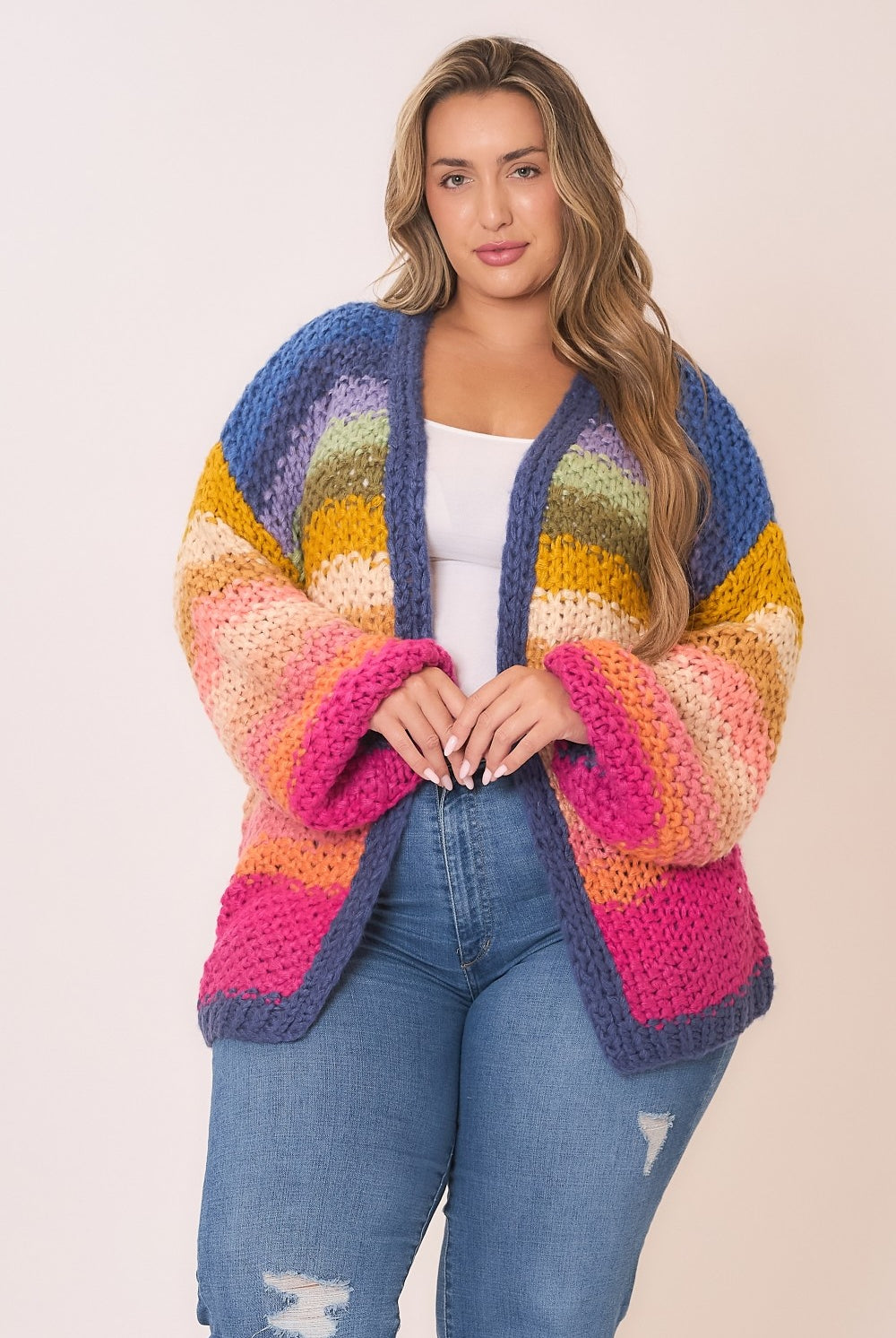 Multi Color Lantern Sleeve Handmade Large Gauge Cardigan-Cardigans-Krush Kandy, Women's Online Fashion Boutique Located in Phoenix, Arizona (Scottsdale Area)