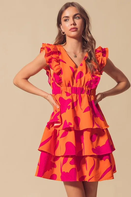 SO ME Floral V Neck Layered Dress with Elasticized Waist-Dresses-Krush Kandy, Women's Online Fashion Boutique Located in Phoenix, Arizona (Scottsdale Area)