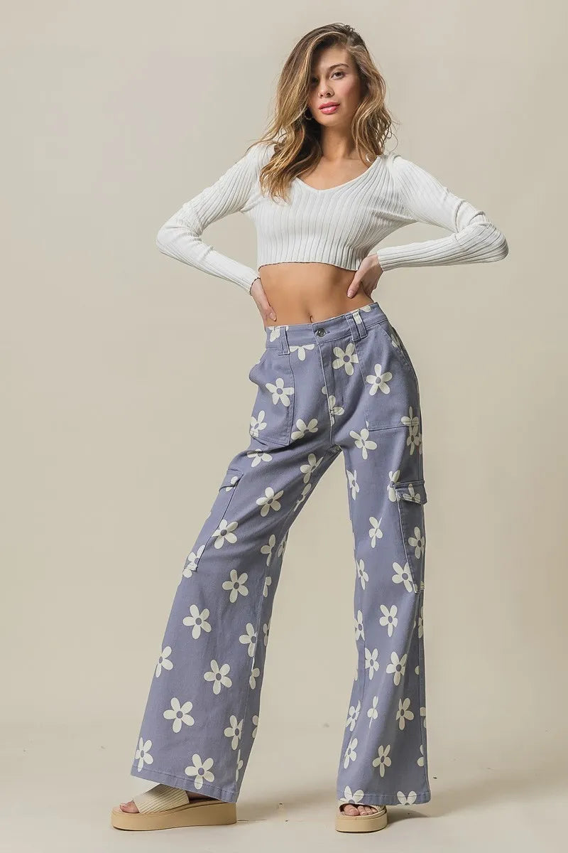 BiBi Flower Printed Side Pocket Wide Pants-pants-Krush Kandy, Women's Online Fashion Boutique Located in Phoenix, Arizona (Scottsdale Area)
