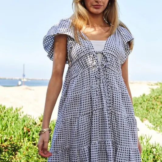 Davi & Dani Jacquard V-Neck Flutter Cap Sleeve Tiered Dress-Dresses-Krush Kandy, Women's Online Fashion Boutique Located in Phoenix, Arizona (Scottsdale Area)