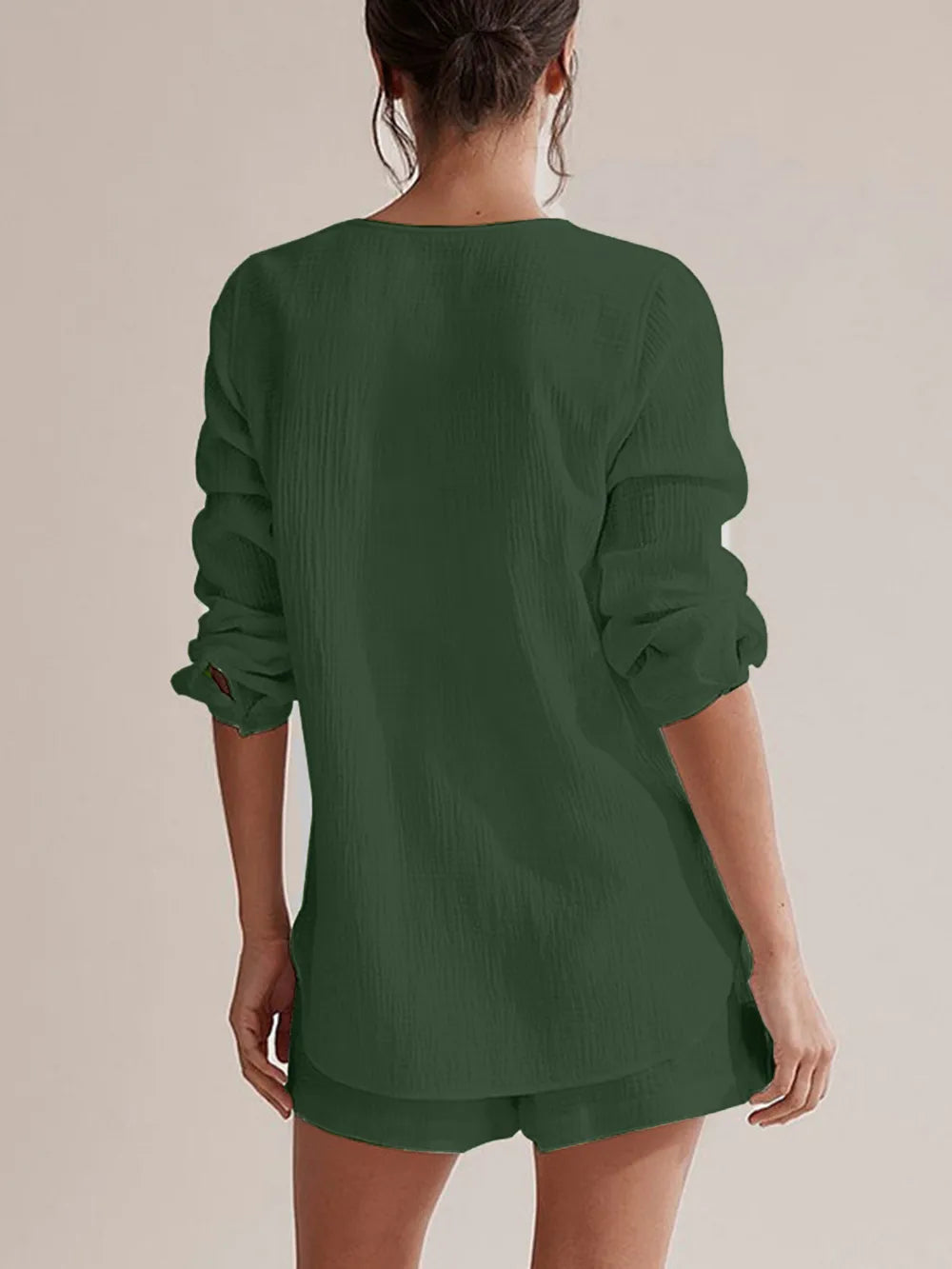 Notched Long Sleeve Top and Shorts Set-Krush Kandy, Women's Online Fashion Boutique Located in Phoenix, Arizona (Scottsdale Area)