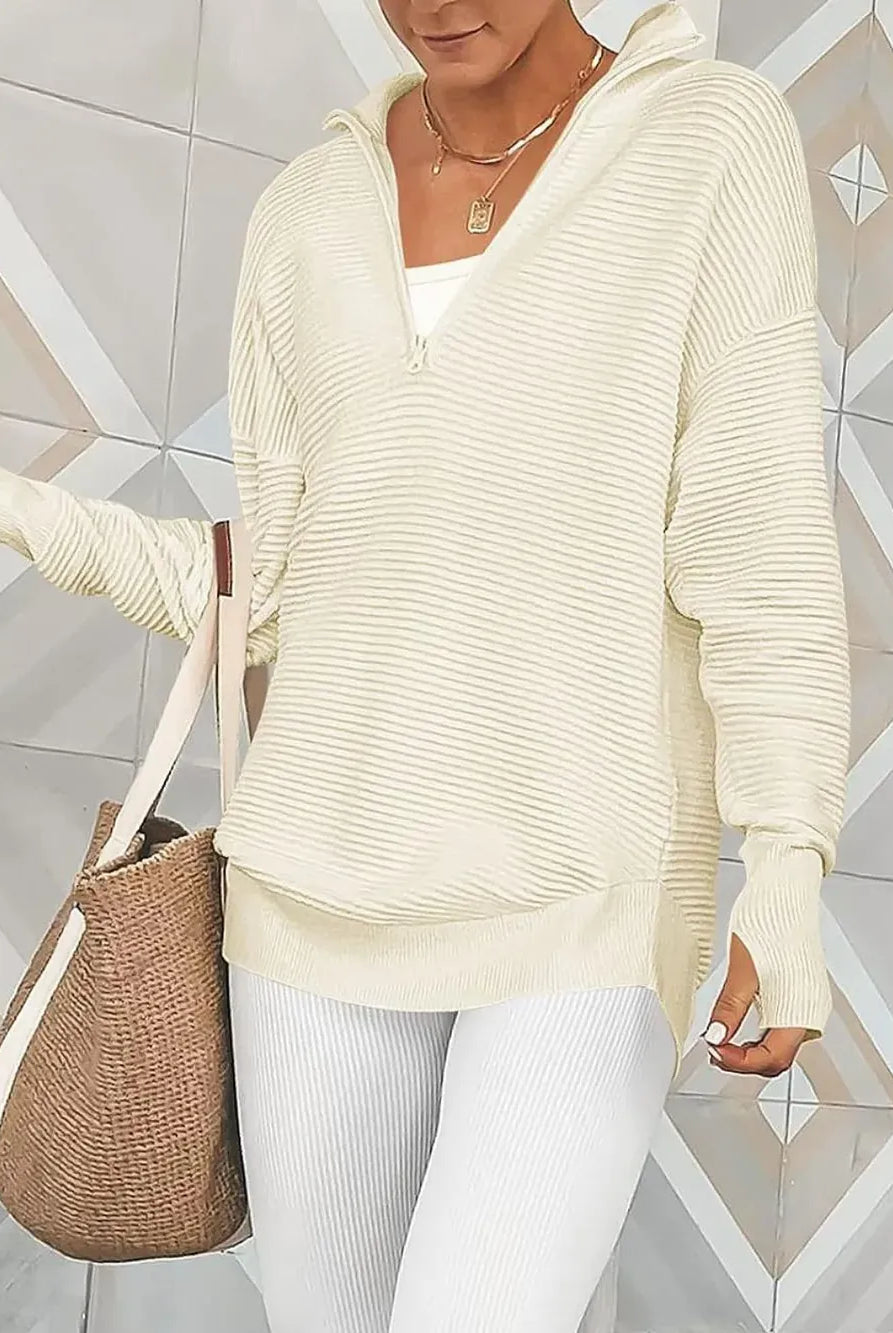 Half Zip Long Sleeve Knit Top-Sweaters-Krush Kandy, Women's Online Fashion Boutique Located in Phoenix, Arizona (Scottsdale Area)