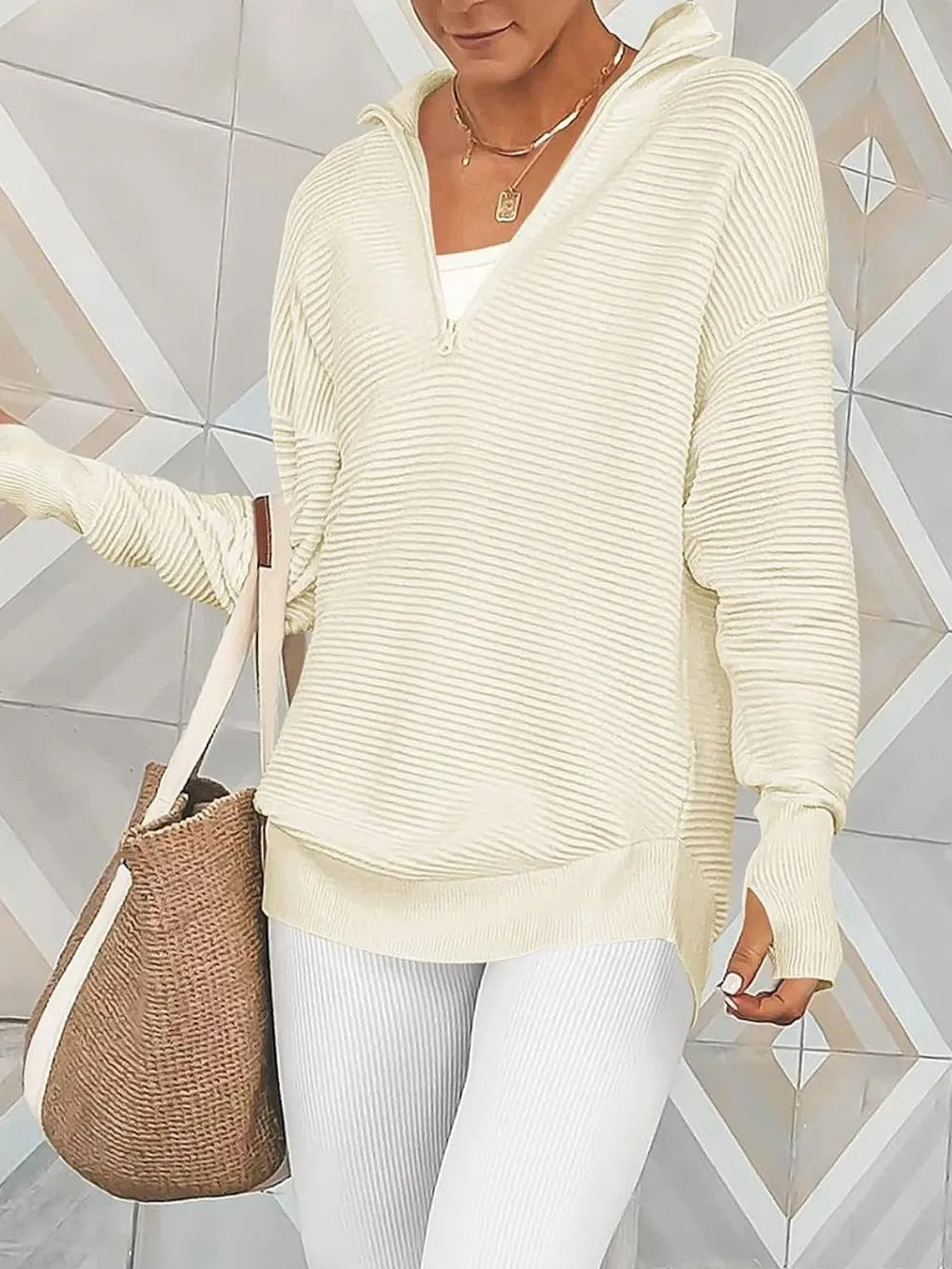 Half Zip Long Sleeve Knit Top-Sweaters-Krush Kandy, Women's Online Fashion Boutique Located in Phoenix, Arizona (Scottsdale Area)
