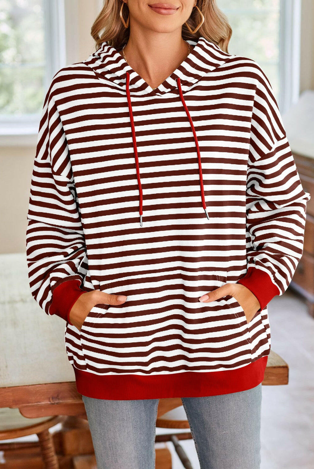 Lovelet Drawstring Striped Long Sleeve Hoodie-Krush Kandy, Women's Online Fashion Boutique Located in Phoenix, Arizona (Scottsdale Area)