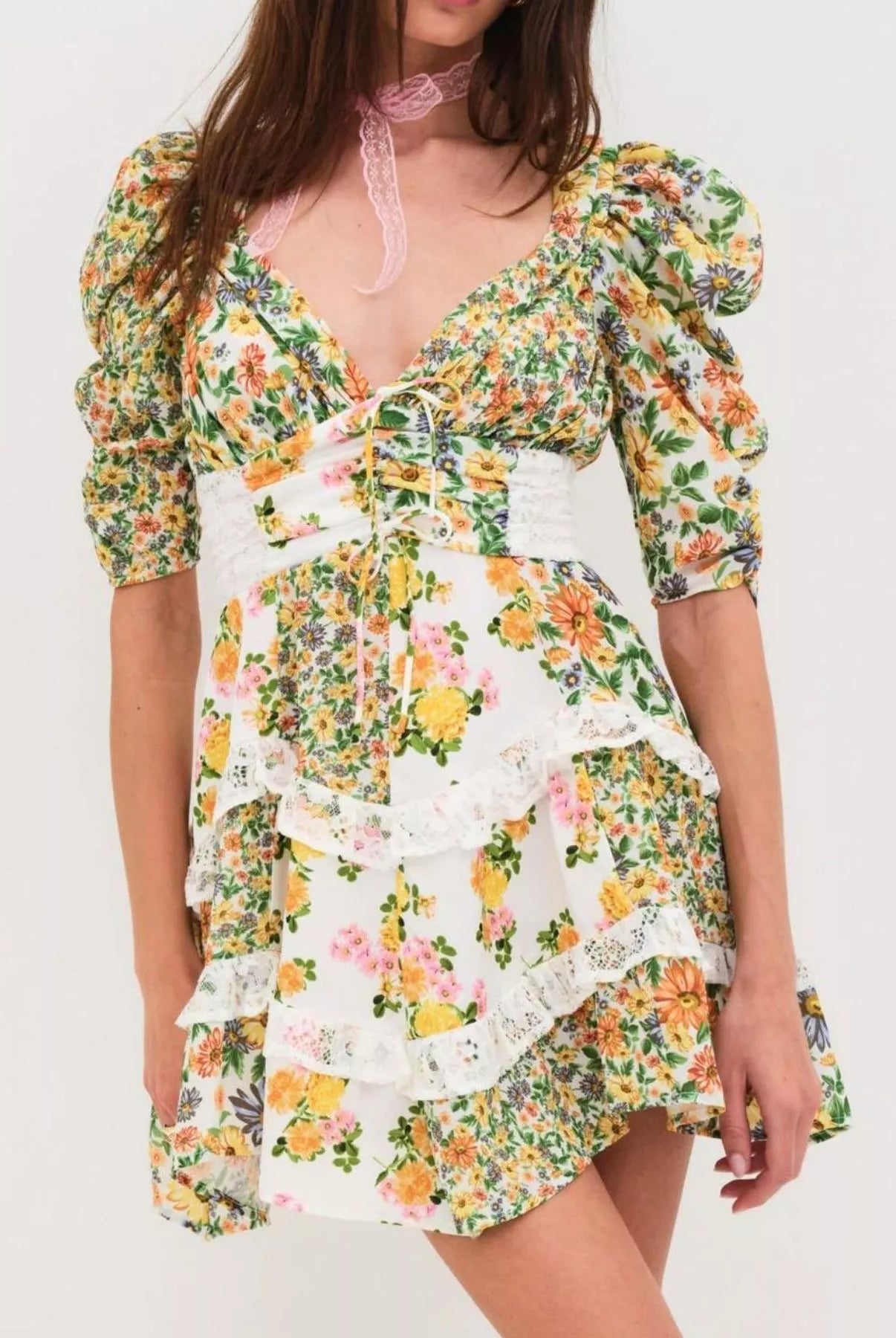 Ruffled Floral Print Half Sleeve Dress-Dresses-Krush Kandy, Women's Online Fashion Boutique Located in Phoenix, Arizona (Scottsdale Area)
