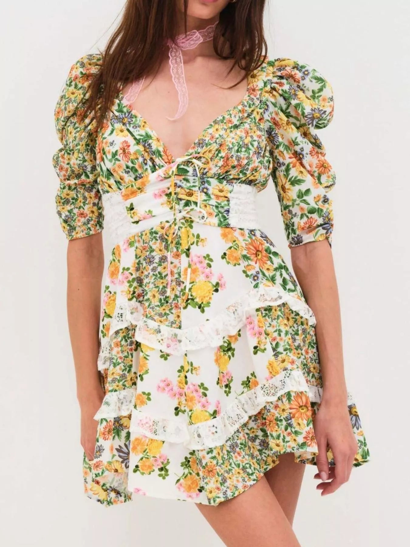 Ruffled Floral Print Half Sleeve Dress-Dresses-Krush Kandy, Women's Online Fashion Boutique Located in Phoenix, Arizona (Scottsdale Area)
