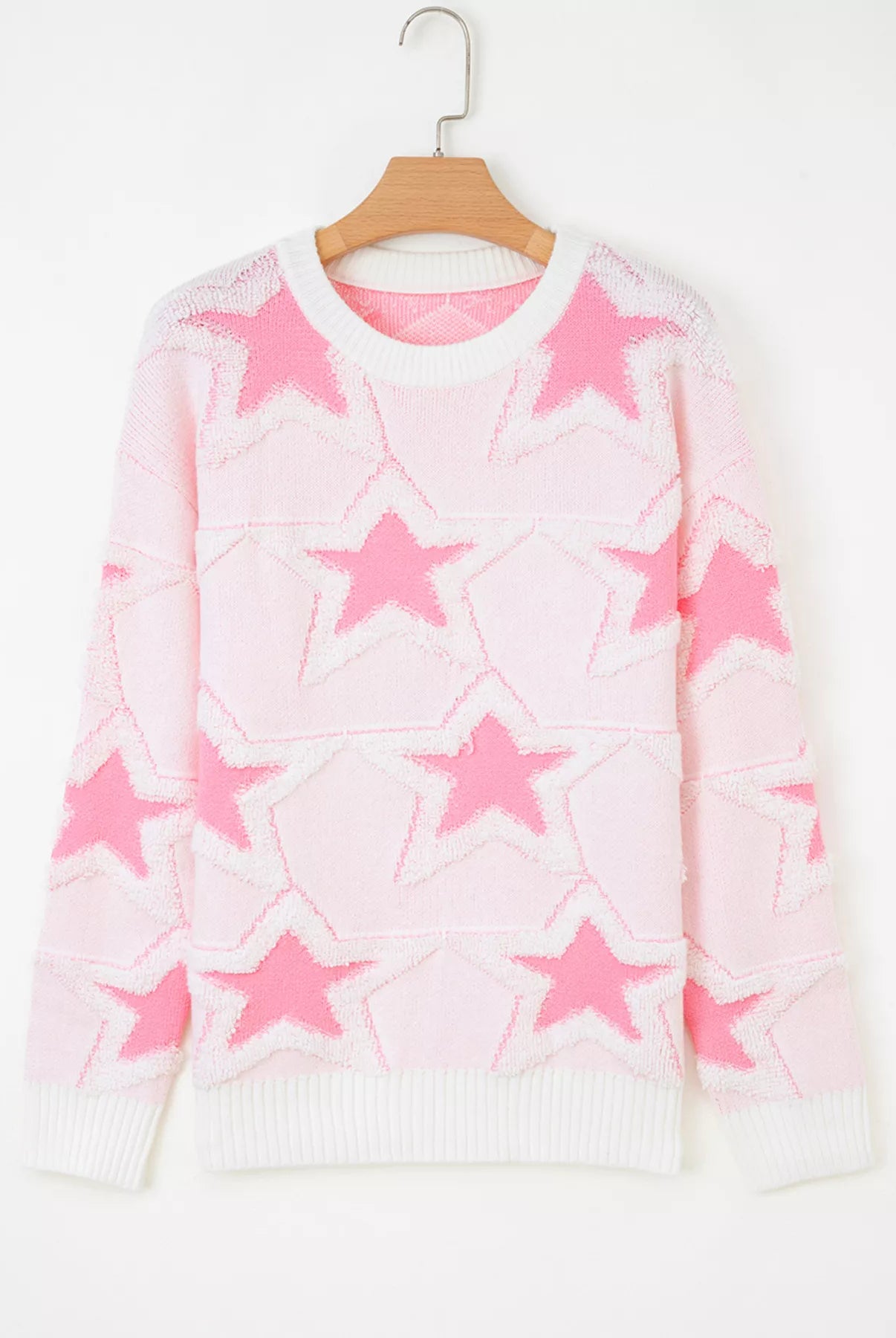 Oversized Star Pattern Ribbed Edge Drop Shoulder Sweater-Sweater-Krush Kandy, Women's Online Fashion Boutique Located in Phoenix, Arizona (Scottsdale Area)