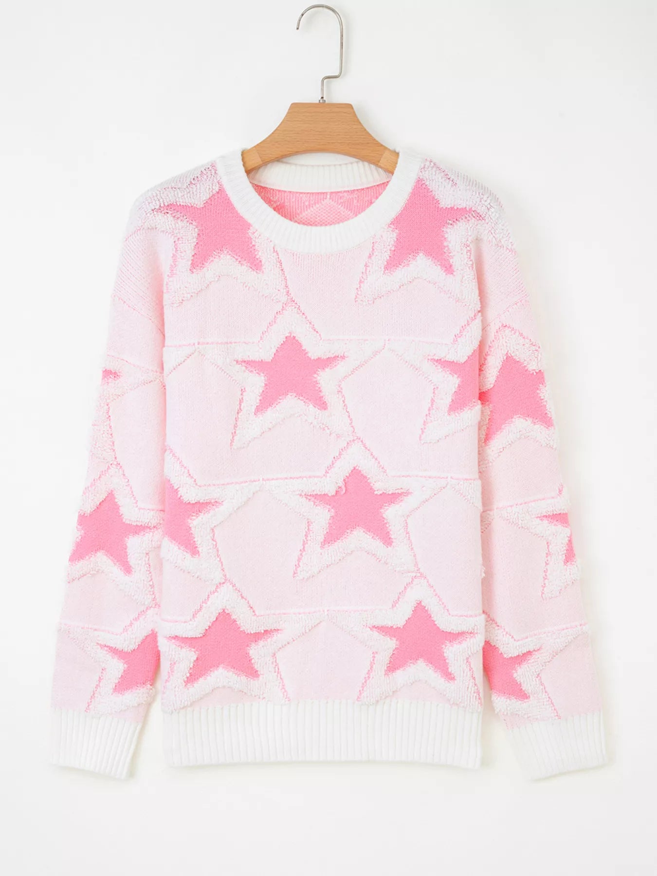 Oversized Star Pattern Ribbed Edge Drop Shoulder Sweater-Sweater-Krush Kandy, Women's Online Fashion Boutique Located in Phoenix, Arizona (Scottsdale Area)
