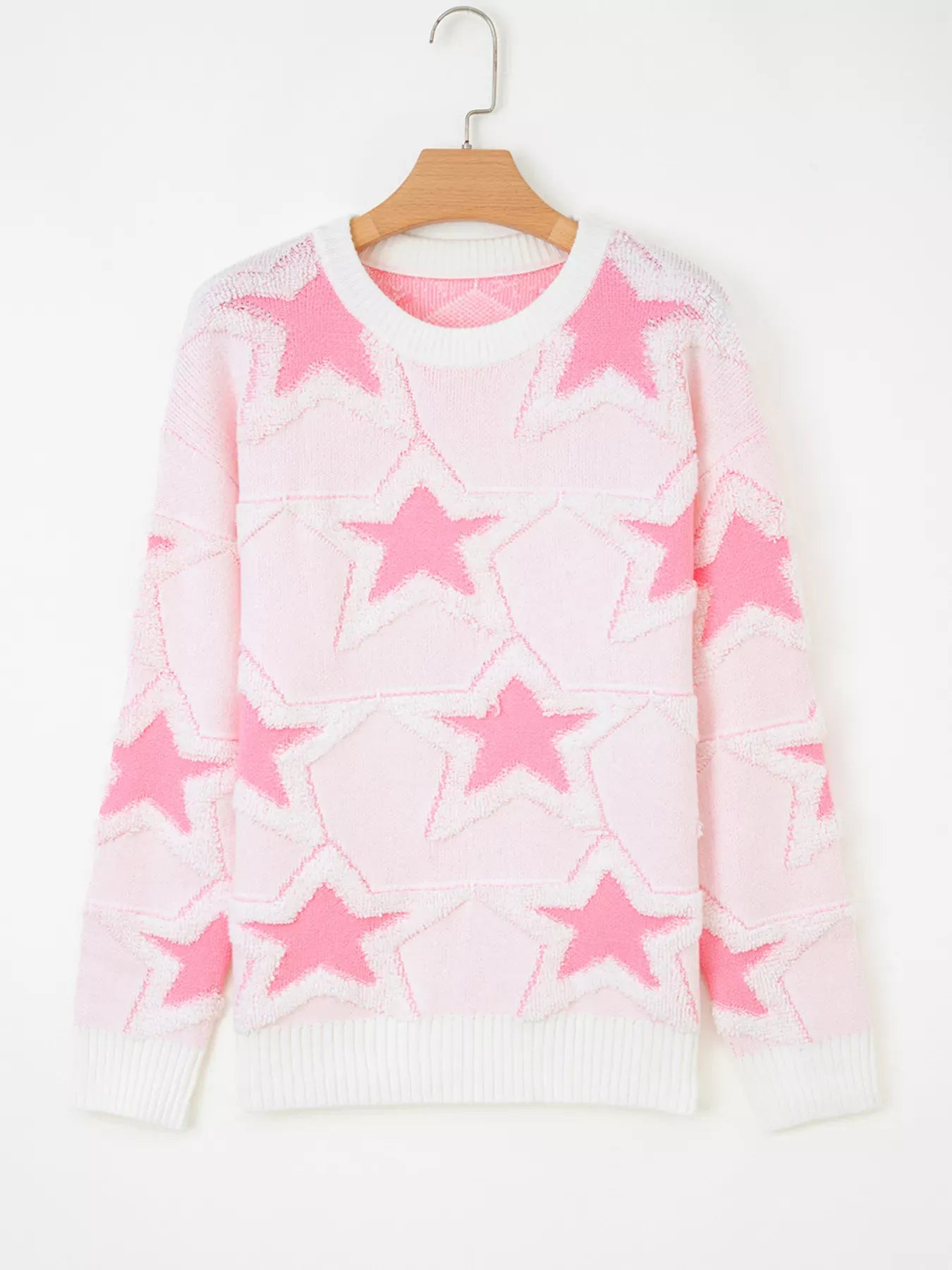 Oversized Star Pattern Ribbed Edge Drop Shoulder Sweater-Sweater-Krush Kandy, Women's Online Fashion Boutique Located in Phoenix, Arizona (Scottsdale Area)