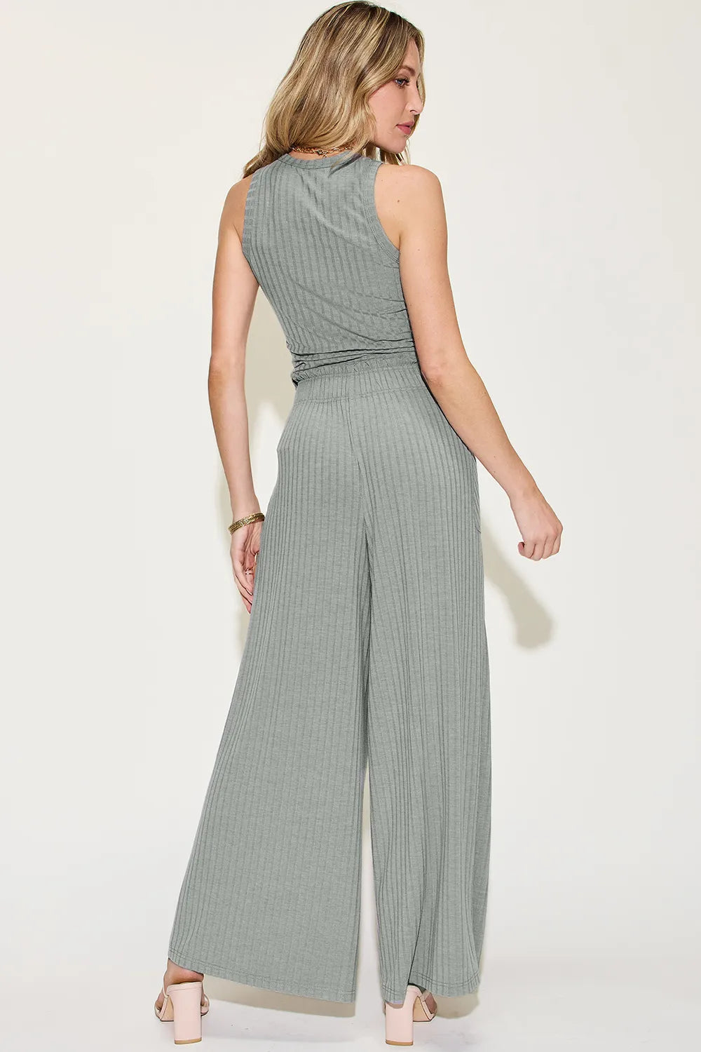 Basic Bae Full Size Ribbed Tank and Wide Leg Pants Set-2 Piece Outfit Sets-Krush Kandy, Women's Online Fashion Boutique Located in Phoenix, Arizona (Scottsdale Area)