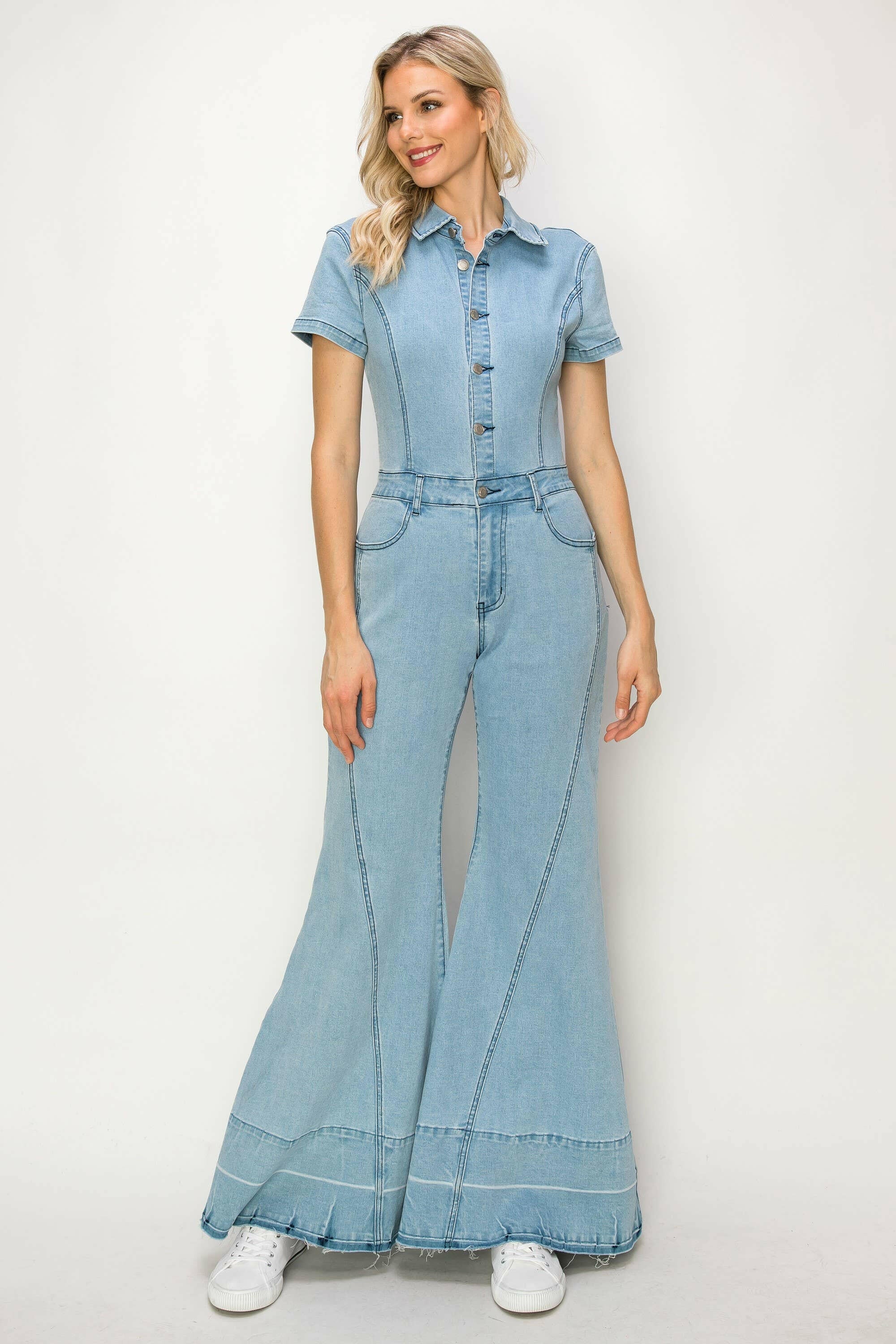 High Noon Denim Jumpsuit-Jumpsuits & Rompers-Krush Kandy, Women's Online Fashion Boutique Located in Phoenix, Arizona (Scottsdale Area)