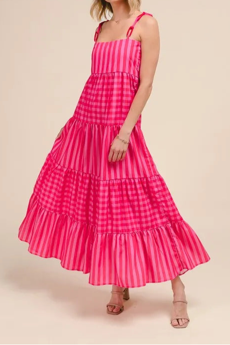 SO ME Stripe Tiered Maxi Dress with Colorful Chain Strap-Dresses-Krush Kandy, Women's Online Fashion Boutique Located in Phoenix, Arizona (Scottsdale Area)
