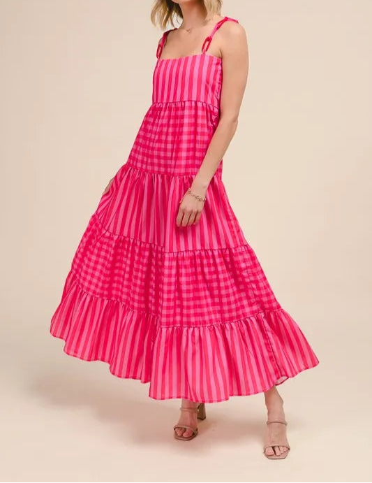 SO ME Stripe Tiered Maxi Dress with Colorful Chain Strap-Dresses-Krush Kandy, Women's Online Fashion Boutique Located in Phoenix, Arizona (Scottsdale Area)