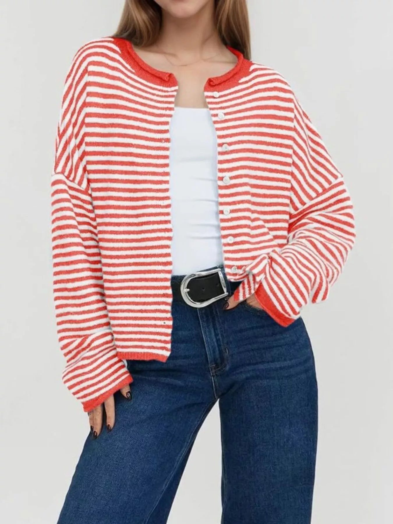 Striped Button-Up Cardigan-Sweaters-Krush Kandy, Women's Online Fashion Boutique Located in Phoenix, Arizona (Scottsdale Area)
