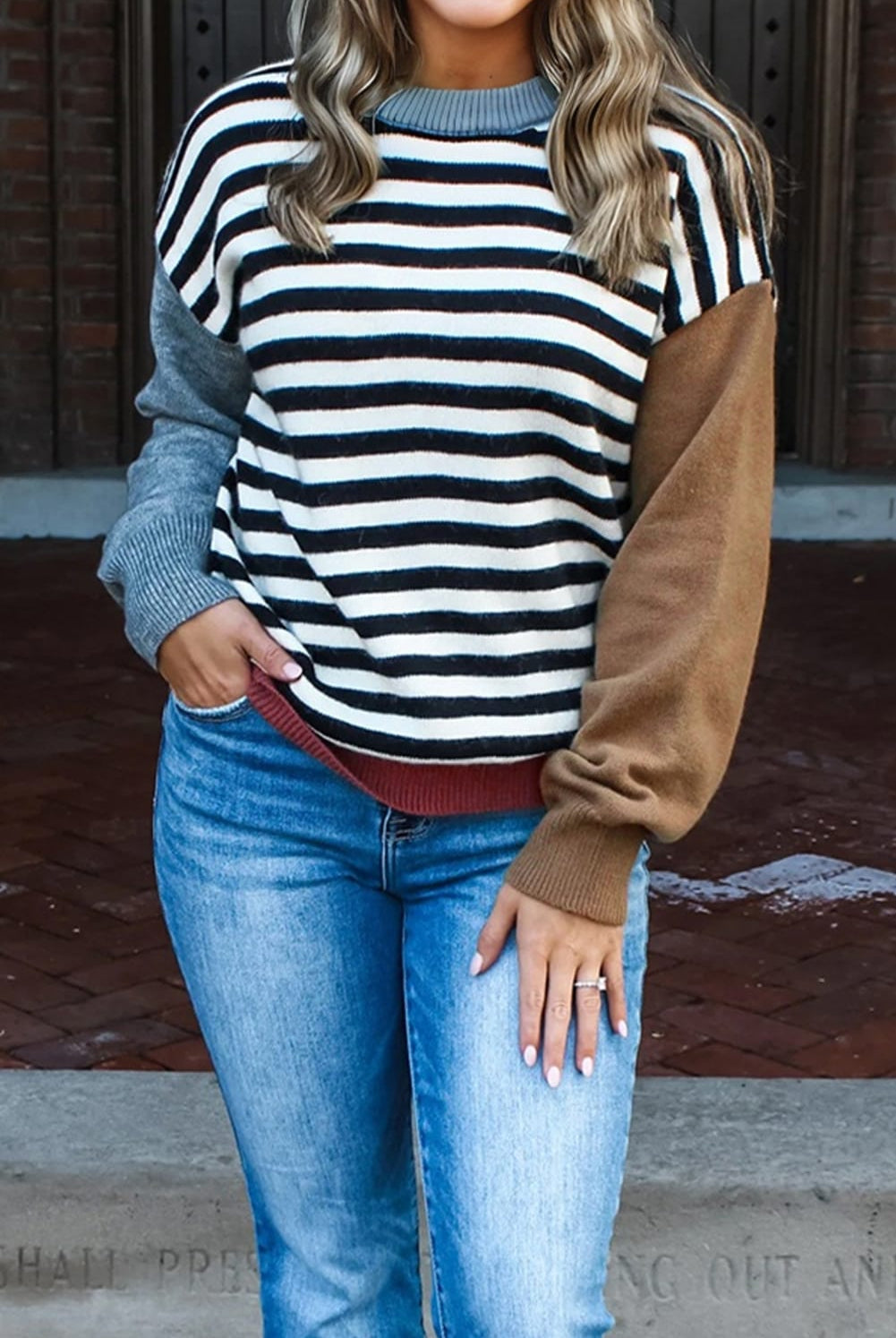 Striped Patchwork Knit Sweater-Sweaters-Krush Kandy, Women's Online Fashion Boutique Located in Phoenix, Arizona (Scottsdale Area)