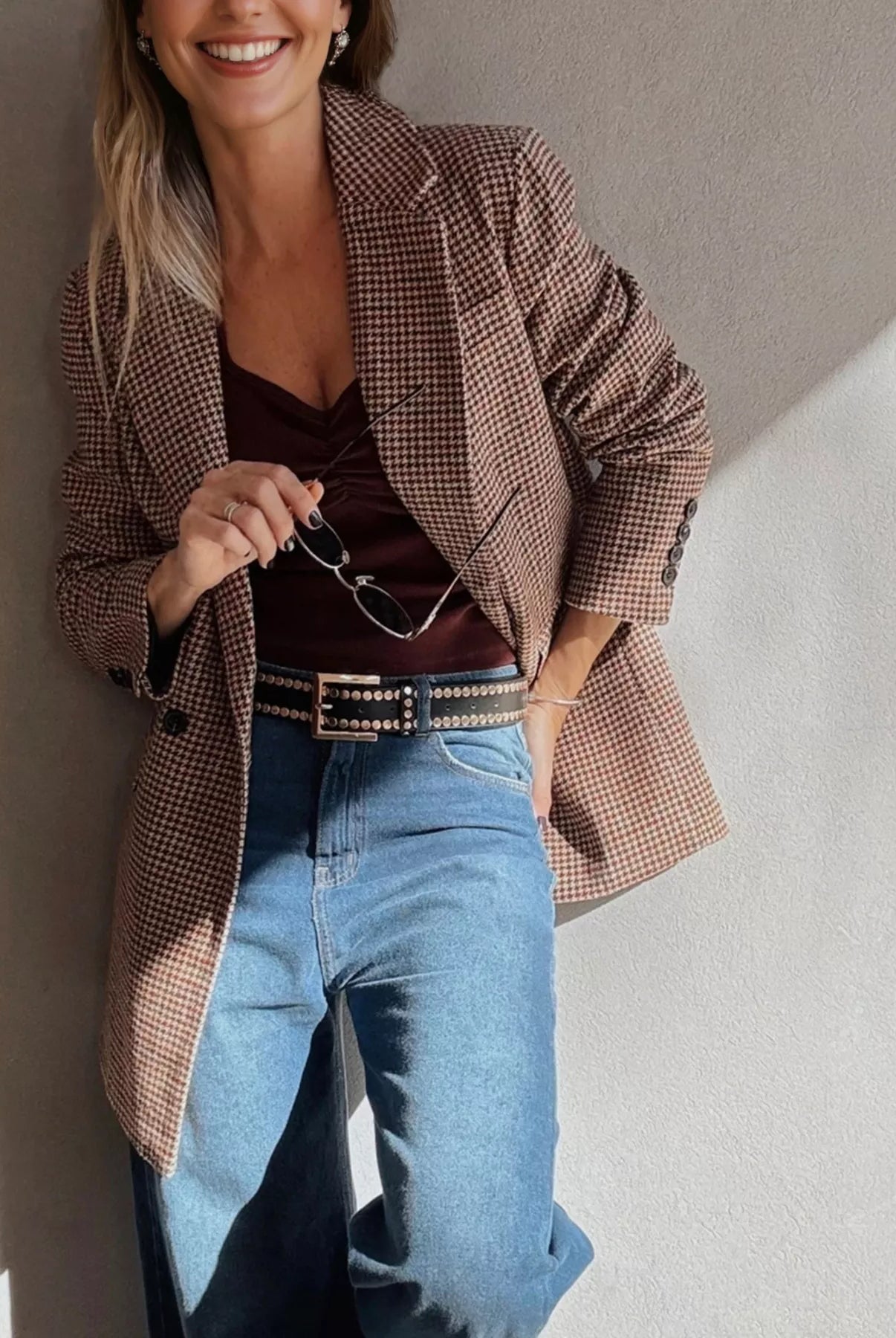 Houndstooth Lapel Collar Blazer-Blazers-Krush Kandy, Women's Online Fashion Boutique Located in Phoenix, Arizona (Scottsdale Area)