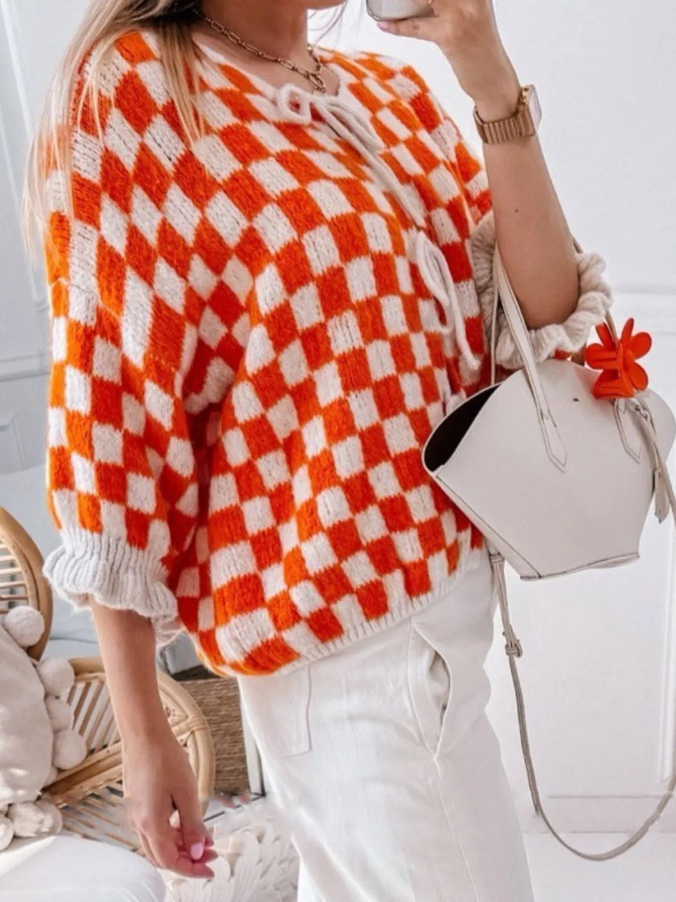 Checkered Tie-Front Knit Cardigan-Cardigan-Krush Kandy, Women's Online Fashion Boutique Located in Phoenix, Arizona (Scottsdale Area)