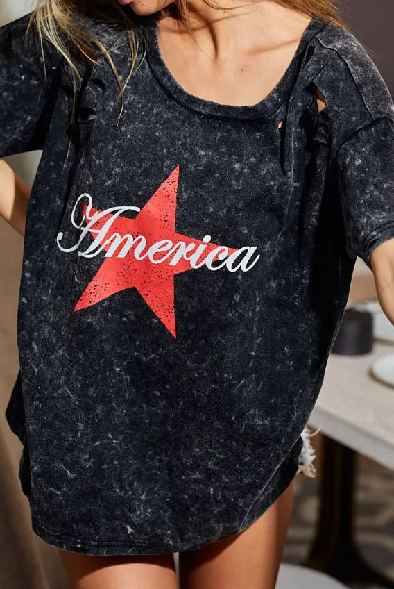 BiBi Laser Cut Mineral Washed Jersey Top with America-Tops-Krush Kandy, Women's Online Fashion Boutique Located in Phoenix, Arizona (Scottsdale Area)