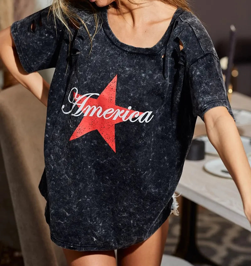 BiBi Laser Cut Mineral Washed Jersey Top with America-Tops-Krush Kandy, Women's Online Fashion Boutique Located in Phoenix, Arizona (Scottsdale Area)