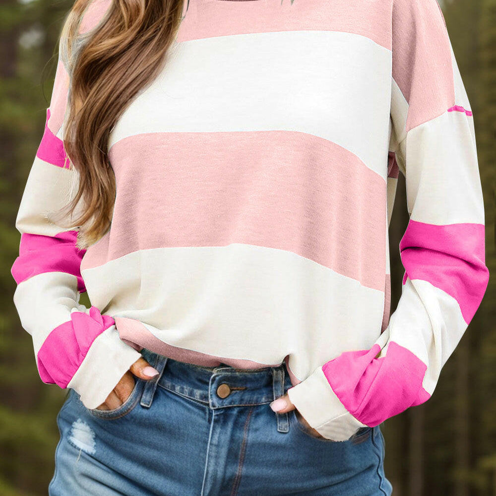 Contrast Color Block Round Neck Long Sleeve Top-Krush Kandy, Women's Online Fashion Boutique Located in Phoenix, Arizona (Scottsdale Area)