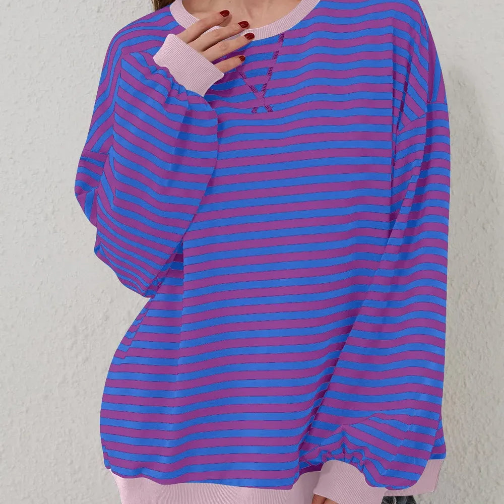 Lovelet Contrast Striped Long Sleeve Sweatshirt-Sweaters-Krush Kandy, Women's Online Fashion Boutique Located in Phoenix, Arizona (Scottsdale Area)
