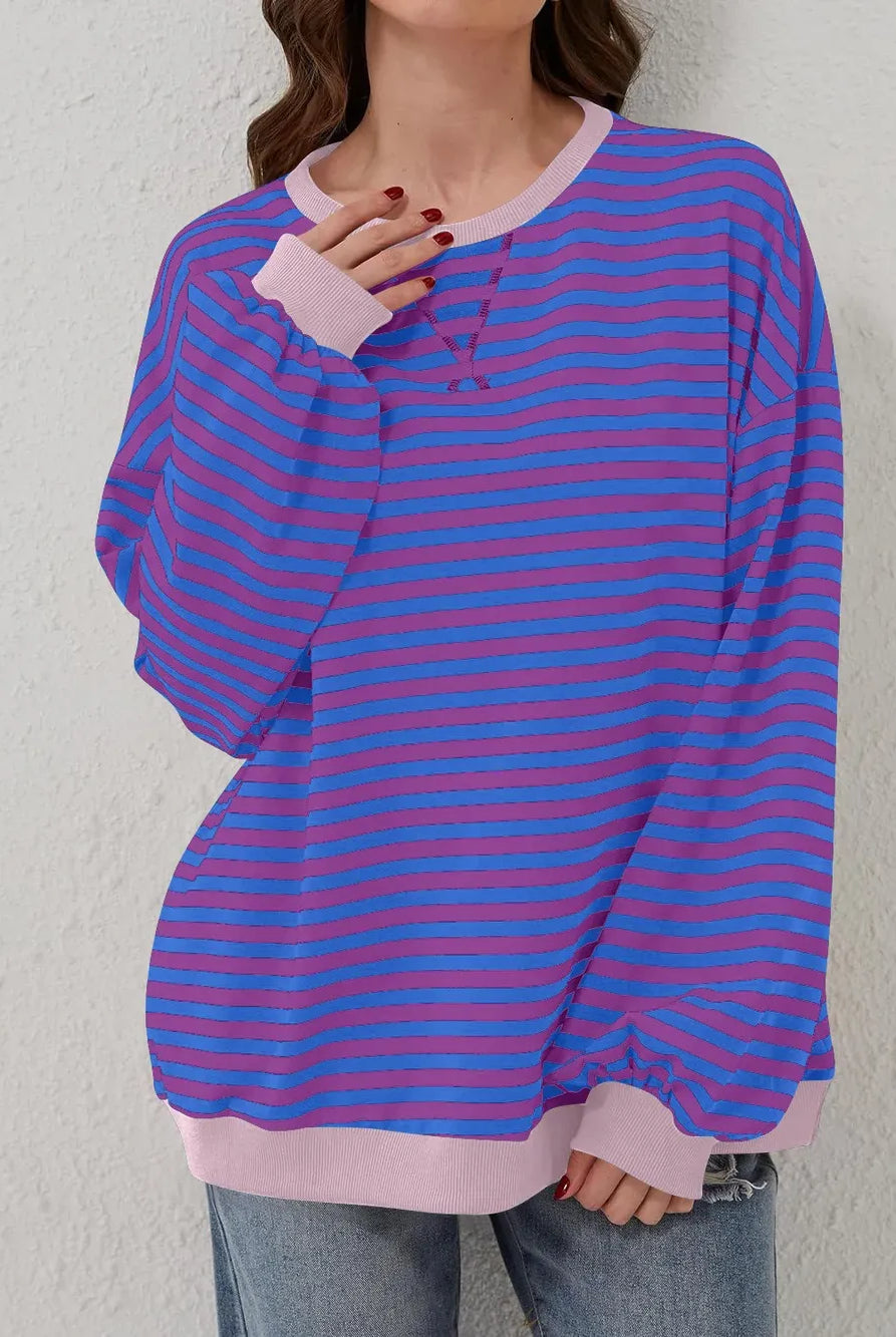 Lovelet Contrast Striped Long Sleeve Sweatshirt-Sweaters-Krush Kandy, Women's Online Fashion Boutique Located in Phoenix, Arizona (Scottsdale Area)