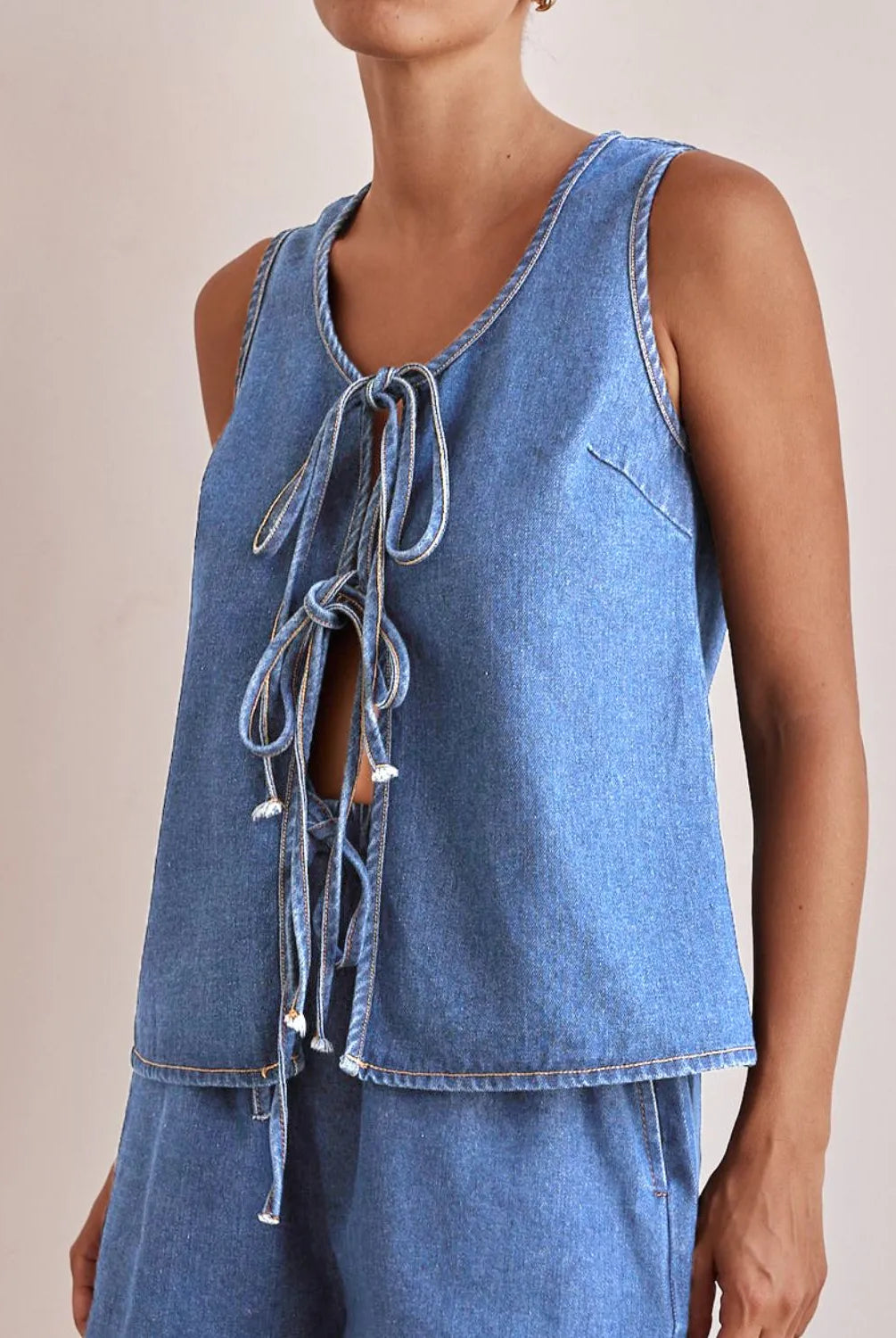 Tie Front Denim Vest-Tops-Krush Kandy, Women's Online Fashion Boutique Located in Phoenix, Arizona (Scottsdale Area)