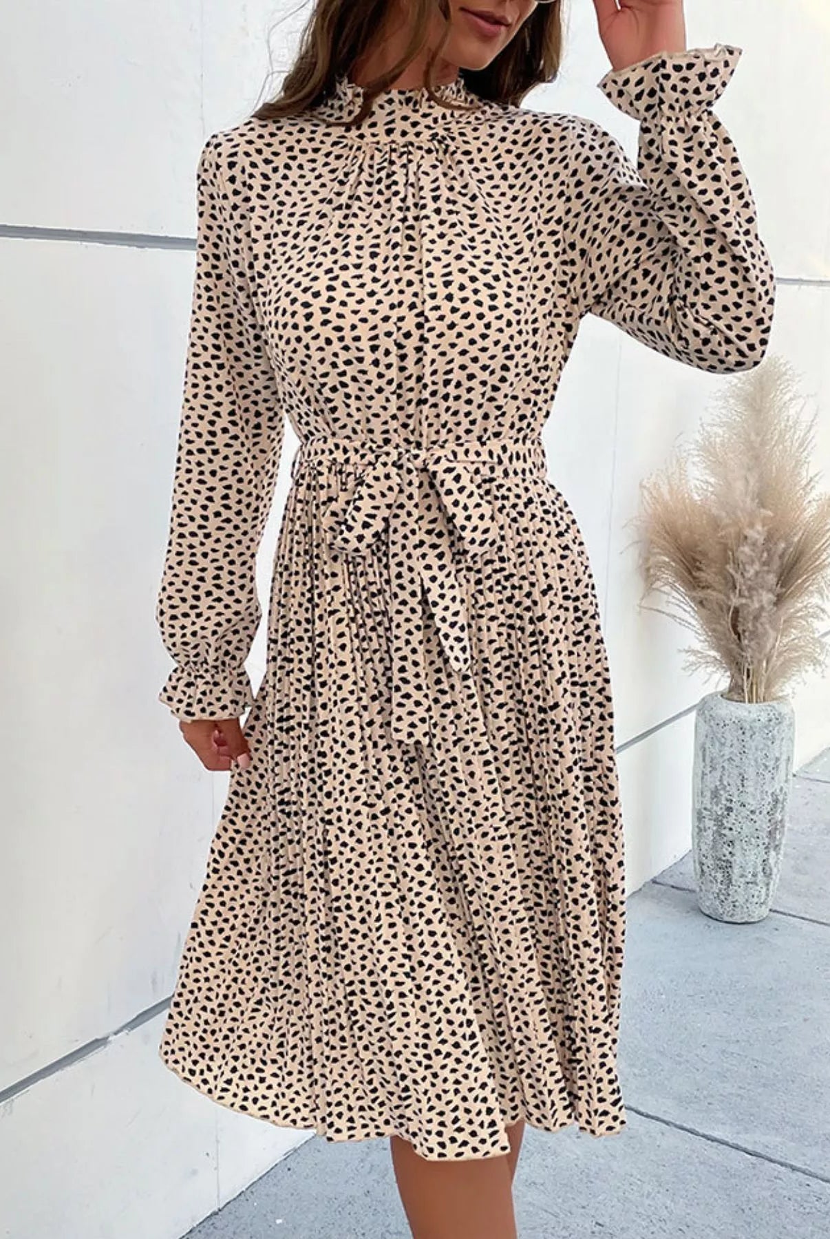 Animal Print Mock Neck Flounce Sleeve Dress-Dresses-Krush Kandy, Women's Online Fashion Boutique Located in Phoenix, Arizona (Scottsdale Area)