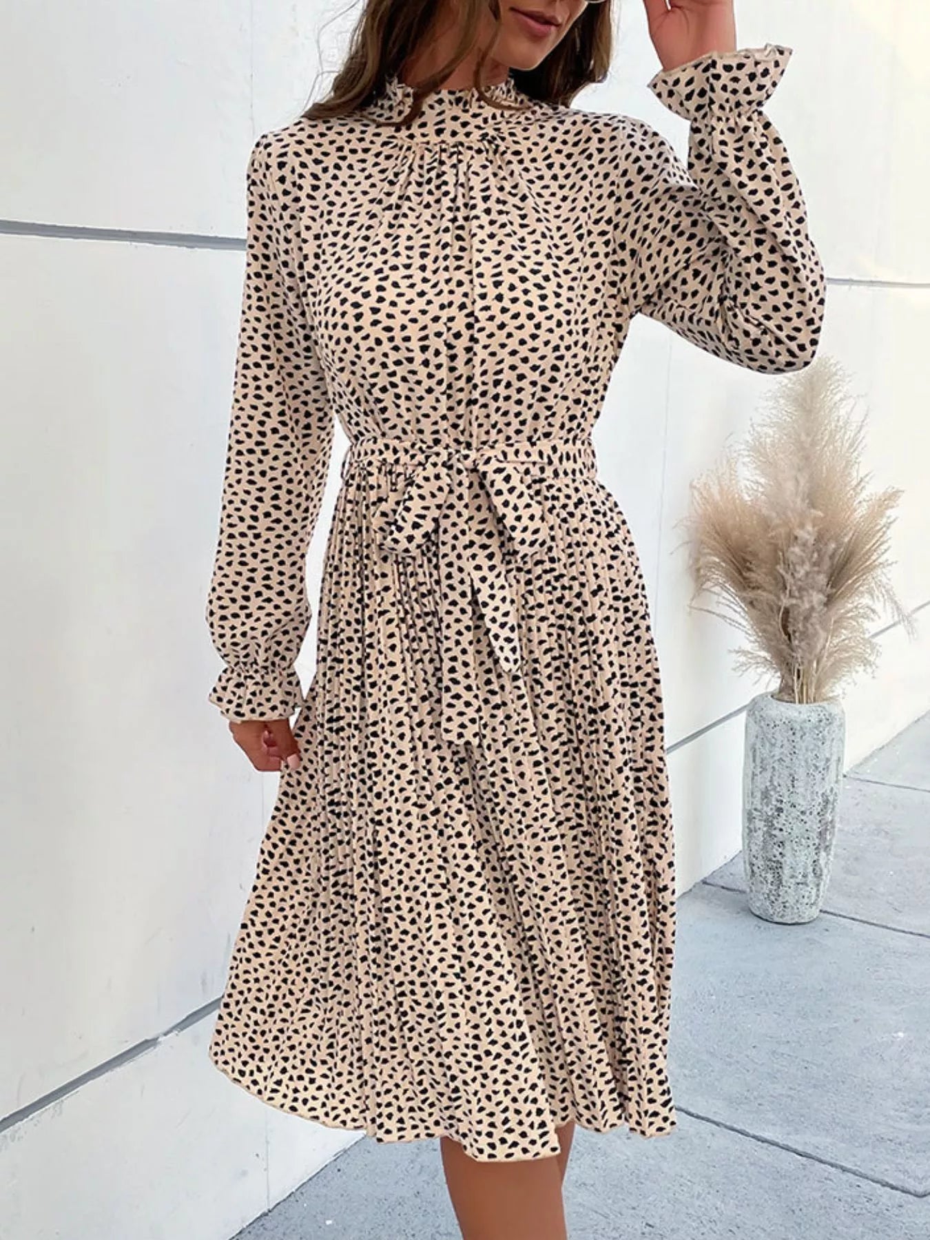 Animal Print Mock Neck Flounce Sleeve Dress-Dresses-Krush Kandy, Women's Online Fashion Boutique Located in Phoenix, Arizona (Scottsdale Area)