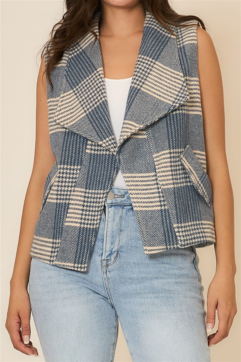 Plaid Open Front Sleeveless Jacket-Vests-Krush Kandy, Women's Online Fashion Boutique Located in Phoenix, Arizona (Scottsdale Area)