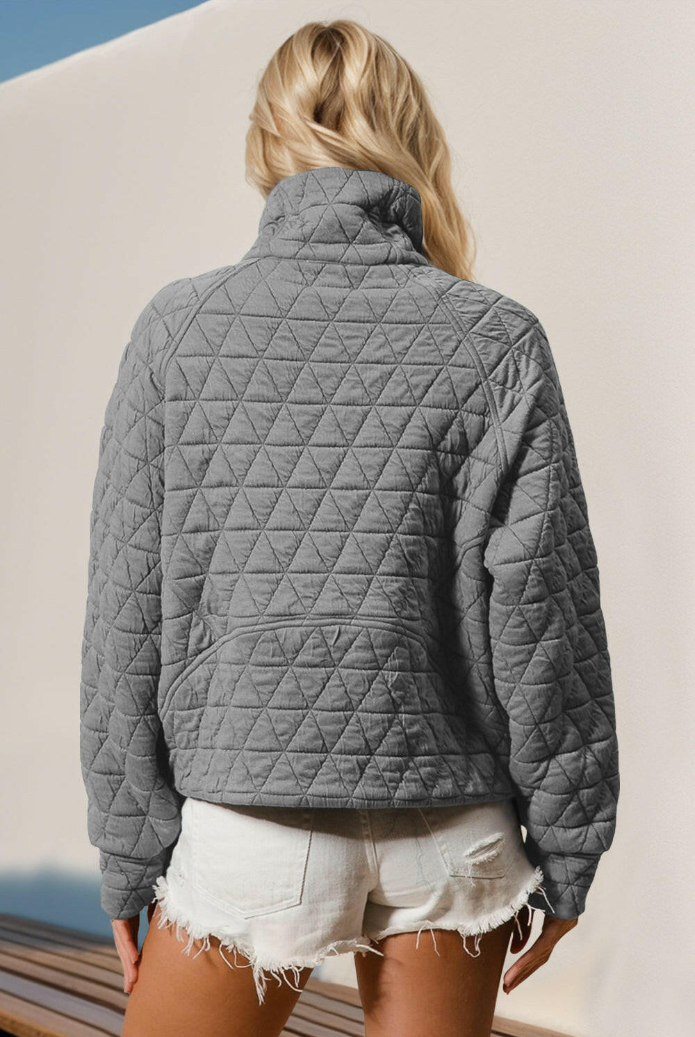 Half Zip Long Sleeve Quilted Sweatshirt with Pocket-Jackets-Krush Kandy, Women's Online Fashion Boutique Located in Phoenix, Arizona (Scottsdale Area)