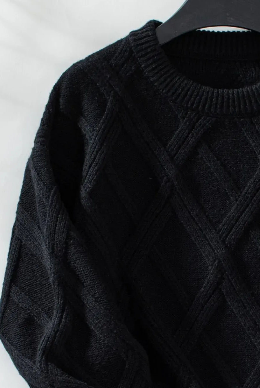 Geometric Round Neck Long Sleeve Sweater-Sweaters-Krush Kandy, Women's Online Fashion Boutique Located in Phoenix, Arizona (Scottsdale Area)