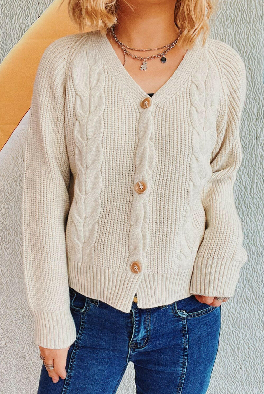 Cable-Knit V-Neck Button Down Long Sleeve Cardigan-Krush Kandy, Women's Online Fashion Boutique Located in Phoenix, Arizona (Scottsdale Area)