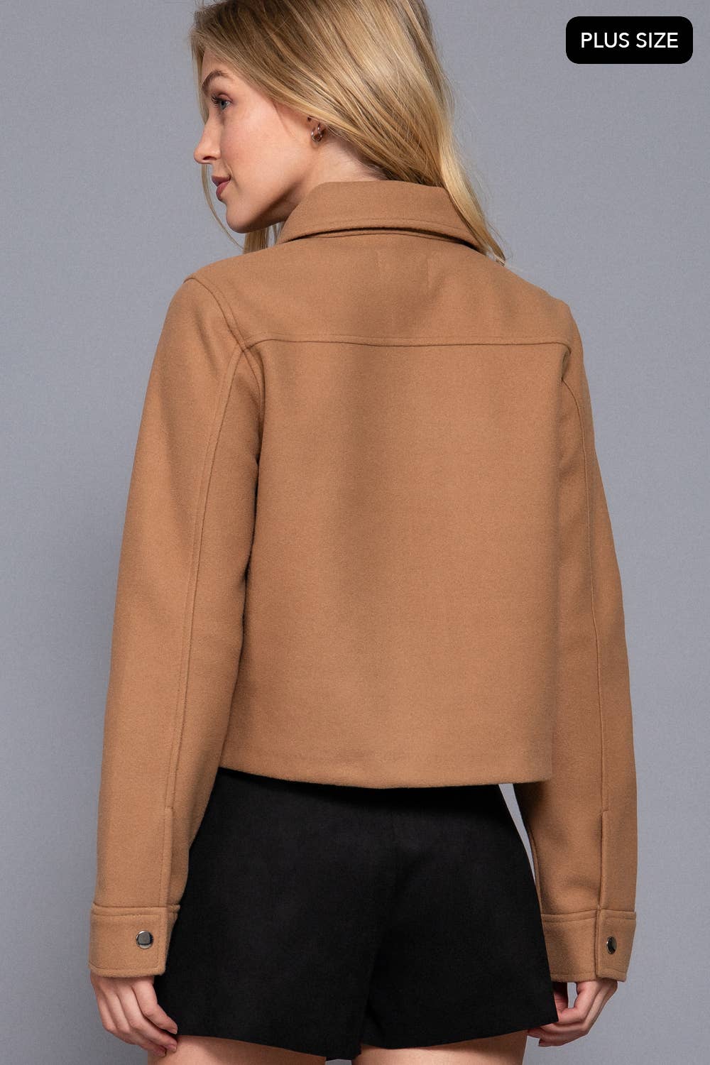 Plus Size Long Sleeve Soft Felt Jacket-Jackets-Krush Kandy, Women's Online Fashion Boutique Located in Phoenix, Arizona (Scottsdale Area)