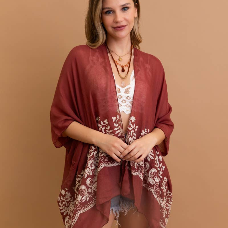 Floral Embroidered Stitch Kimono
