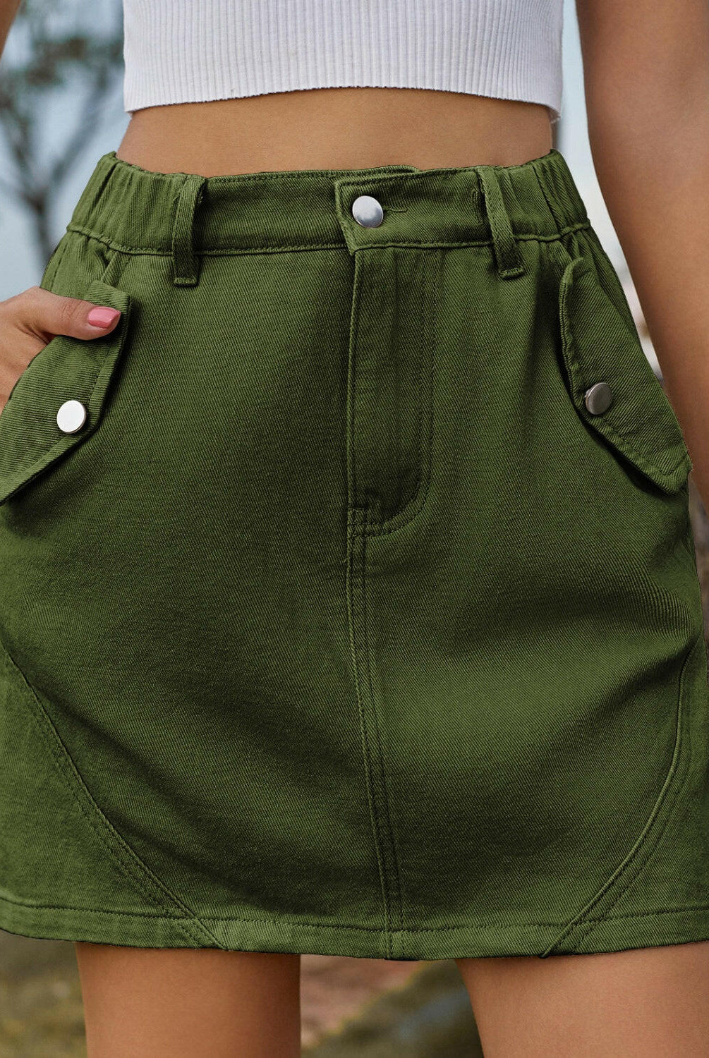 Pocketed Buttoned Mini Denim Skirt-Krush Kandy, Women's Online Fashion Boutique Located in Phoenix, Arizona (Scottsdale Area)
