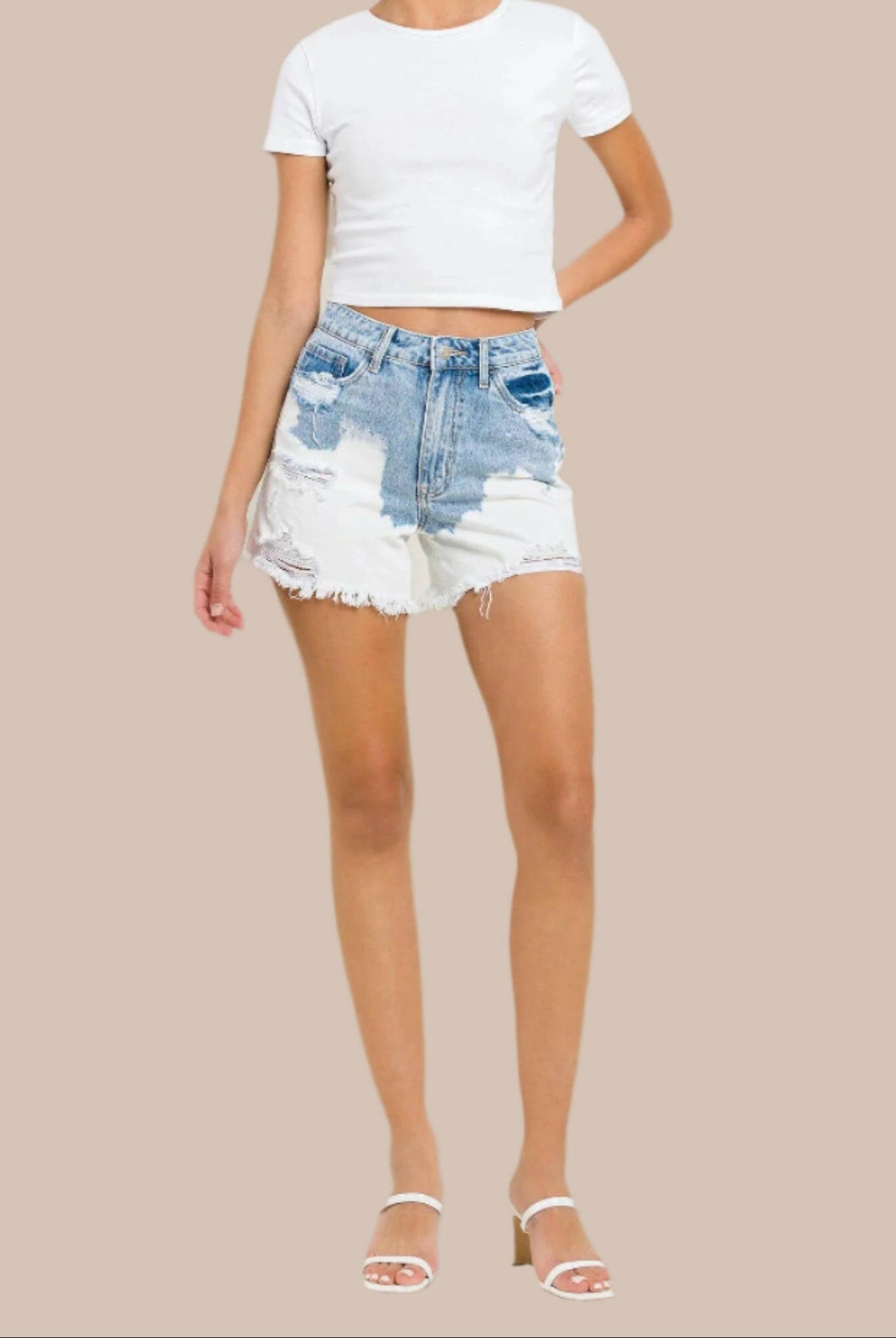 Sunbleached Distressed Mom Shorts-Denim-Krush Kandy, Women's Online Fashion Boutique Located in Phoenix, Arizona (Scottsdale Area)