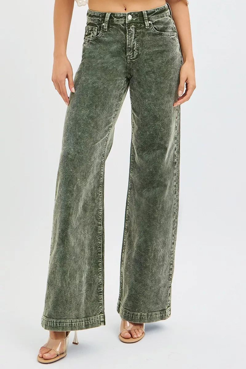 RISEN Full Size High Rise Wide Leg Corduroy Jeans Plus Size-Jeans-Krush Kandy, Women's Online Fashion Boutique Located in Phoenix, Arizona (Scottsdale Area)