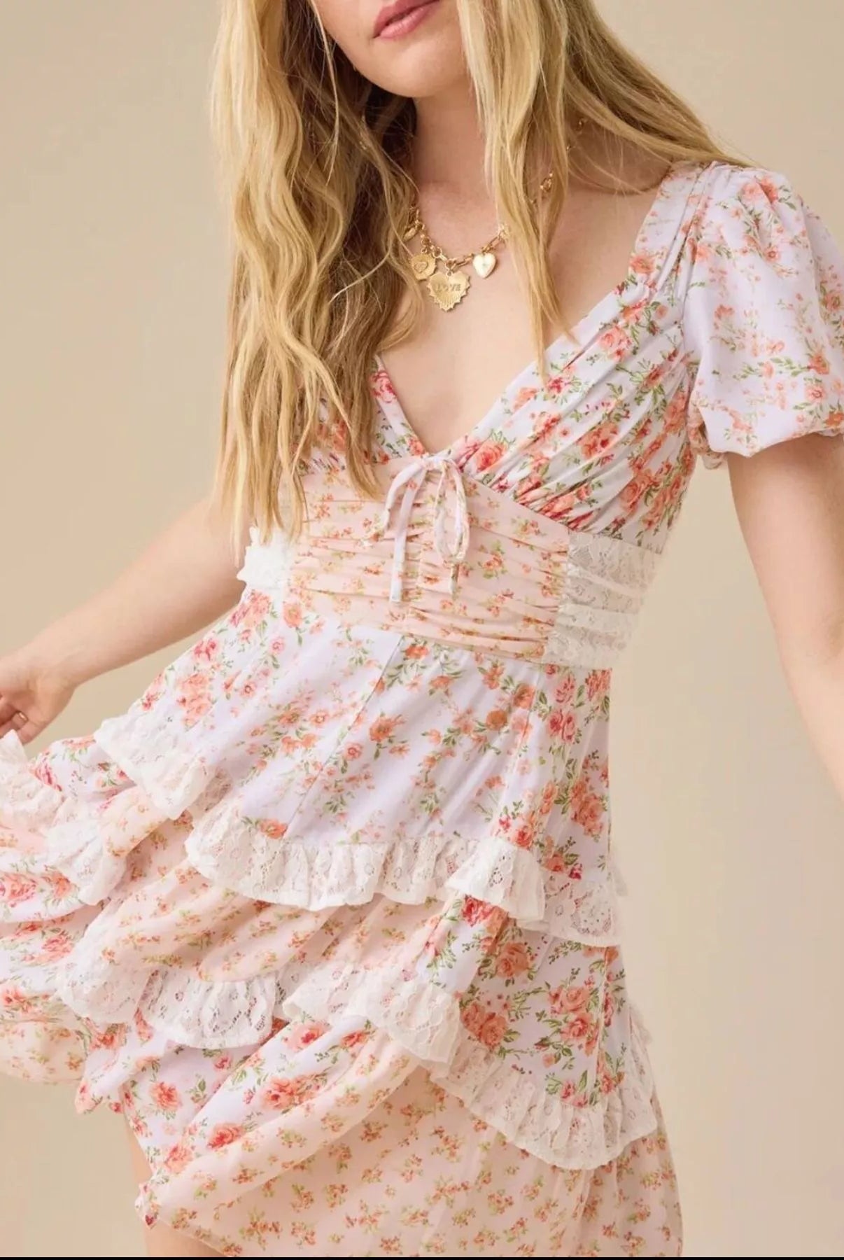 Floral Puff Sleeve Tiered Mini Dress-Dresses-Krush Kandy, Women's Online Fashion Boutique Located in Phoenix, Arizona (Scottsdale Area)