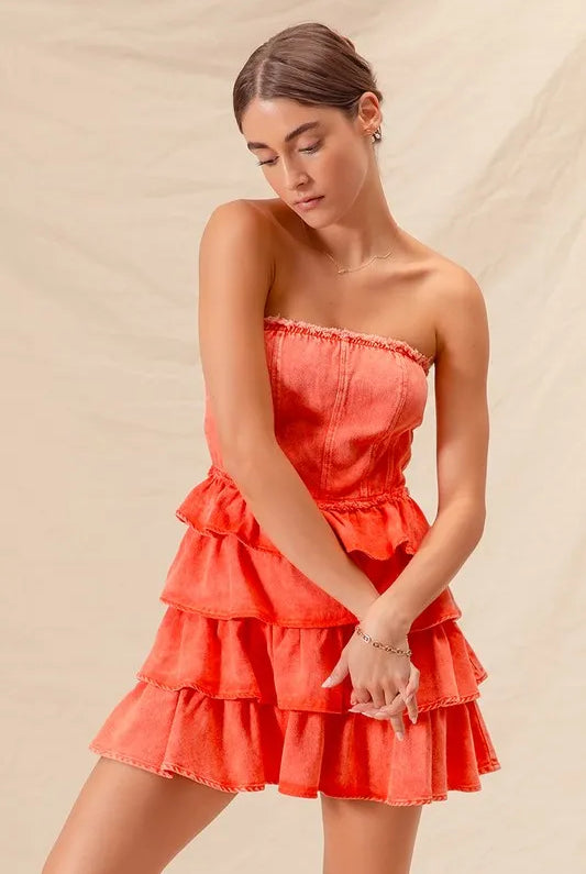 SO ME Strapless Ruffle Layered Game Day Cheer Up Dress-Dresses-Krush Kandy, Women's Online Fashion Boutique Located in Phoenix, Arizona (Scottsdale Area)