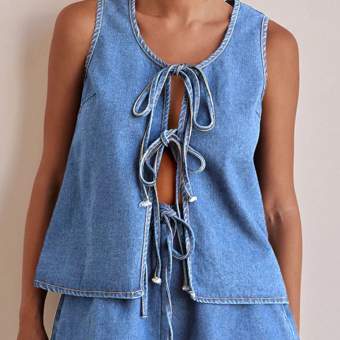 Tie Front Denim Vest-Tops-Krush Kandy, Women's Online Fashion Boutique Located in Phoenix, Arizona (Scottsdale Area)