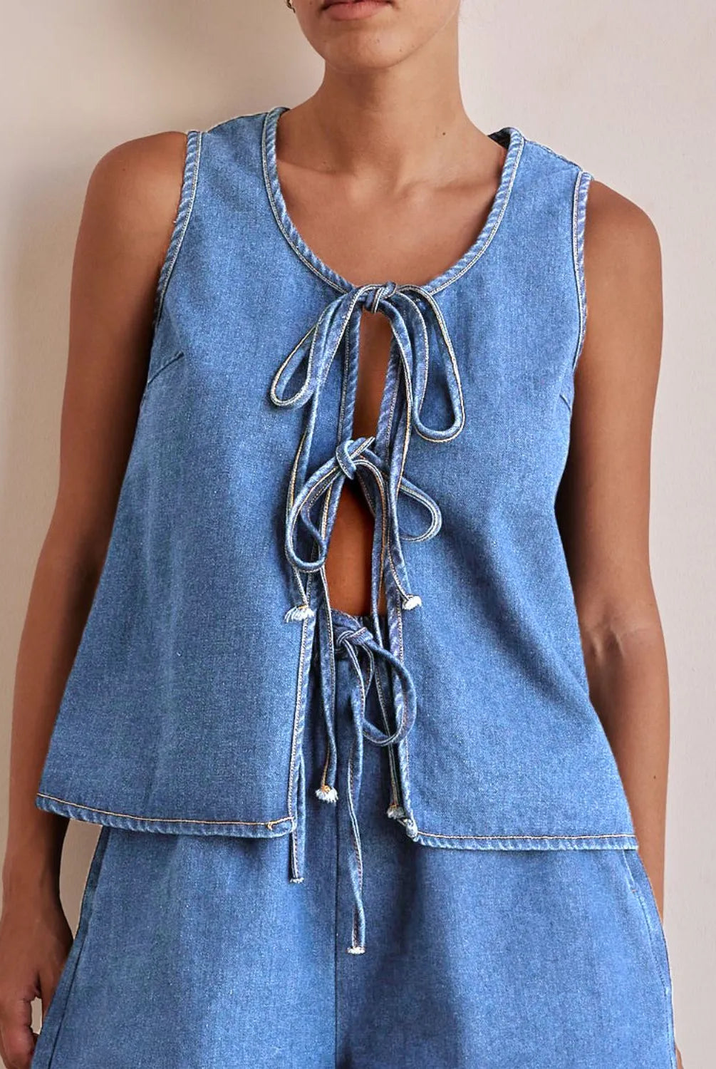 Tie Front Denim Vest-Tops-Krush Kandy, Women's Online Fashion Boutique Located in Phoenix, Arizona (Scottsdale Area)