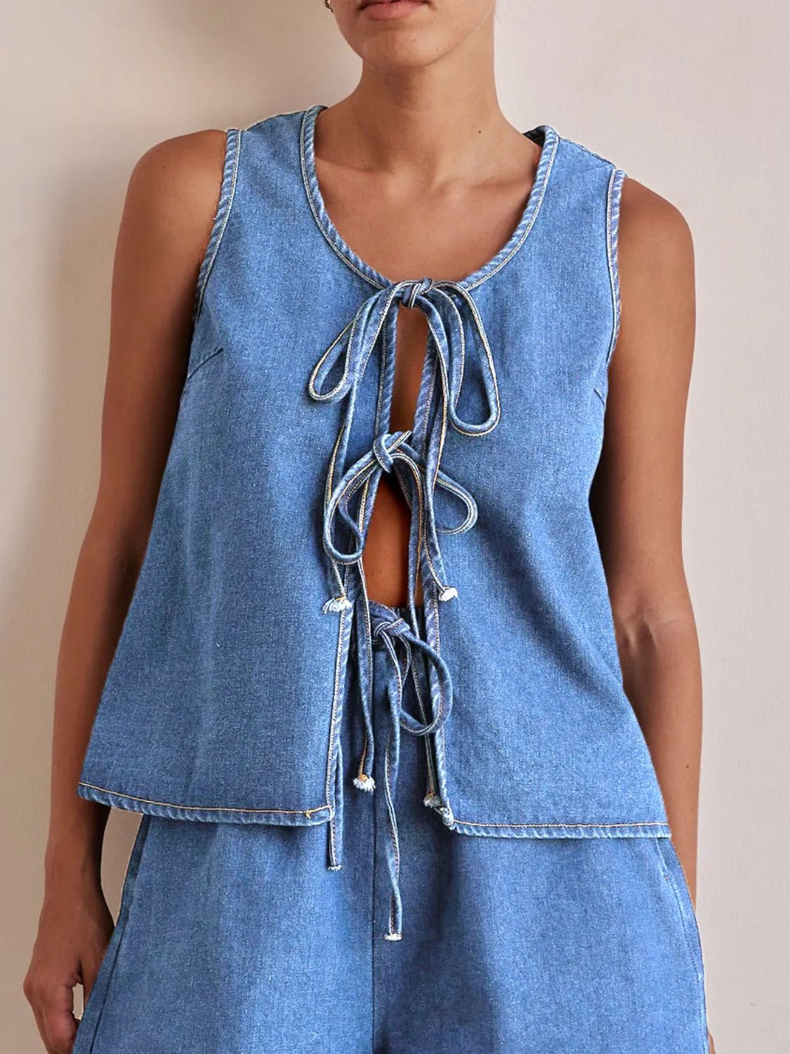 Tie Front Denim Vest-Tops-Krush Kandy, Women's Online Fashion Boutique Located in Phoenix, Arizona (Scottsdale Area)