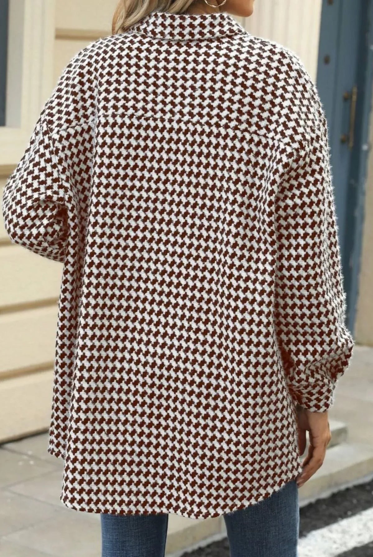 Houndstooth Button Up Long Sleeve Coat-Jacket-Krush Kandy, Women's Online Fashion Boutique Located in Phoenix, Arizona (Scottsdale Area)