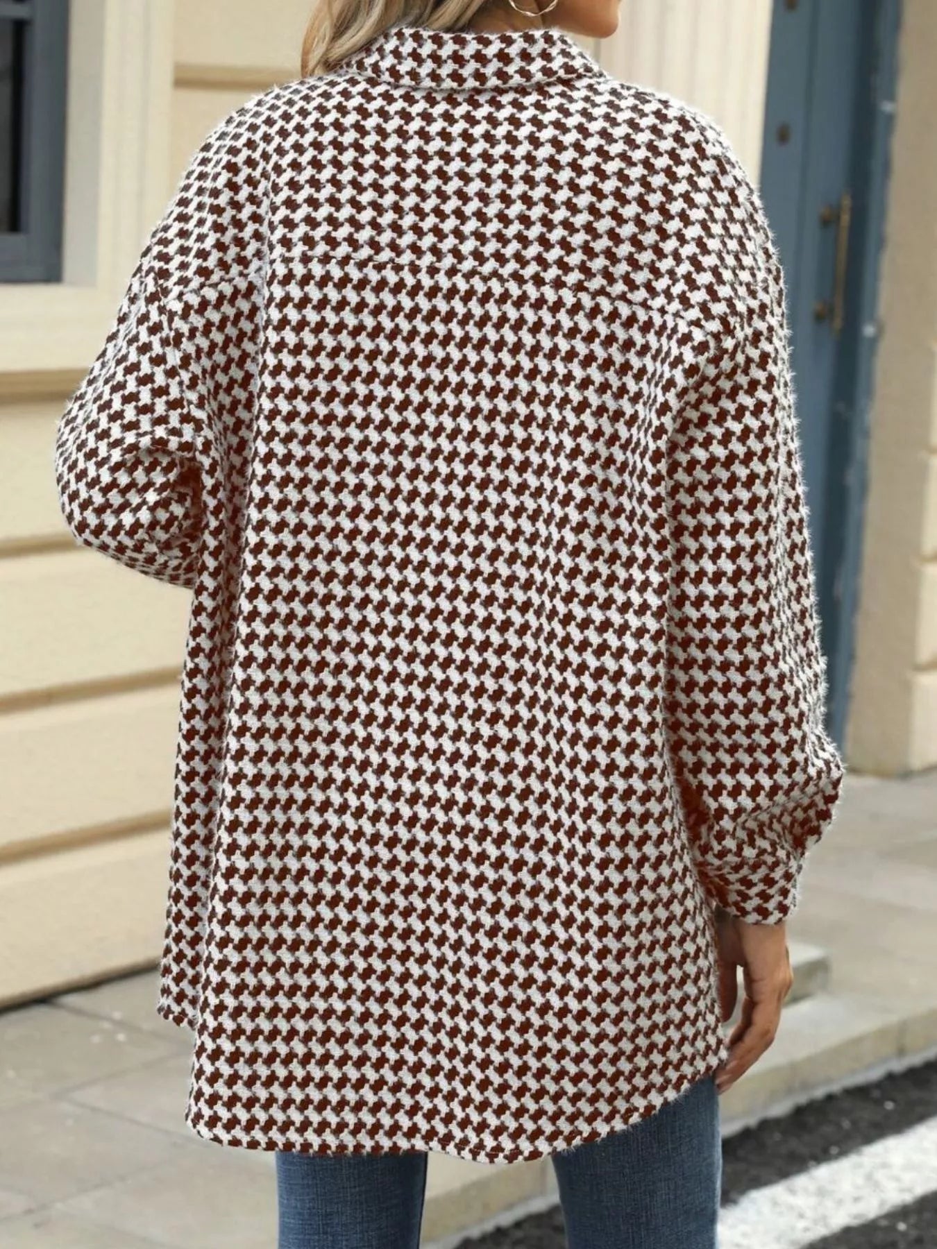 Houndstooth Button Up Long Sleeve Coat-Jacket-Krush Kandy, Women's Online Fashion Boutique Located in Phoenix, Arizona (Scottsdale Area)