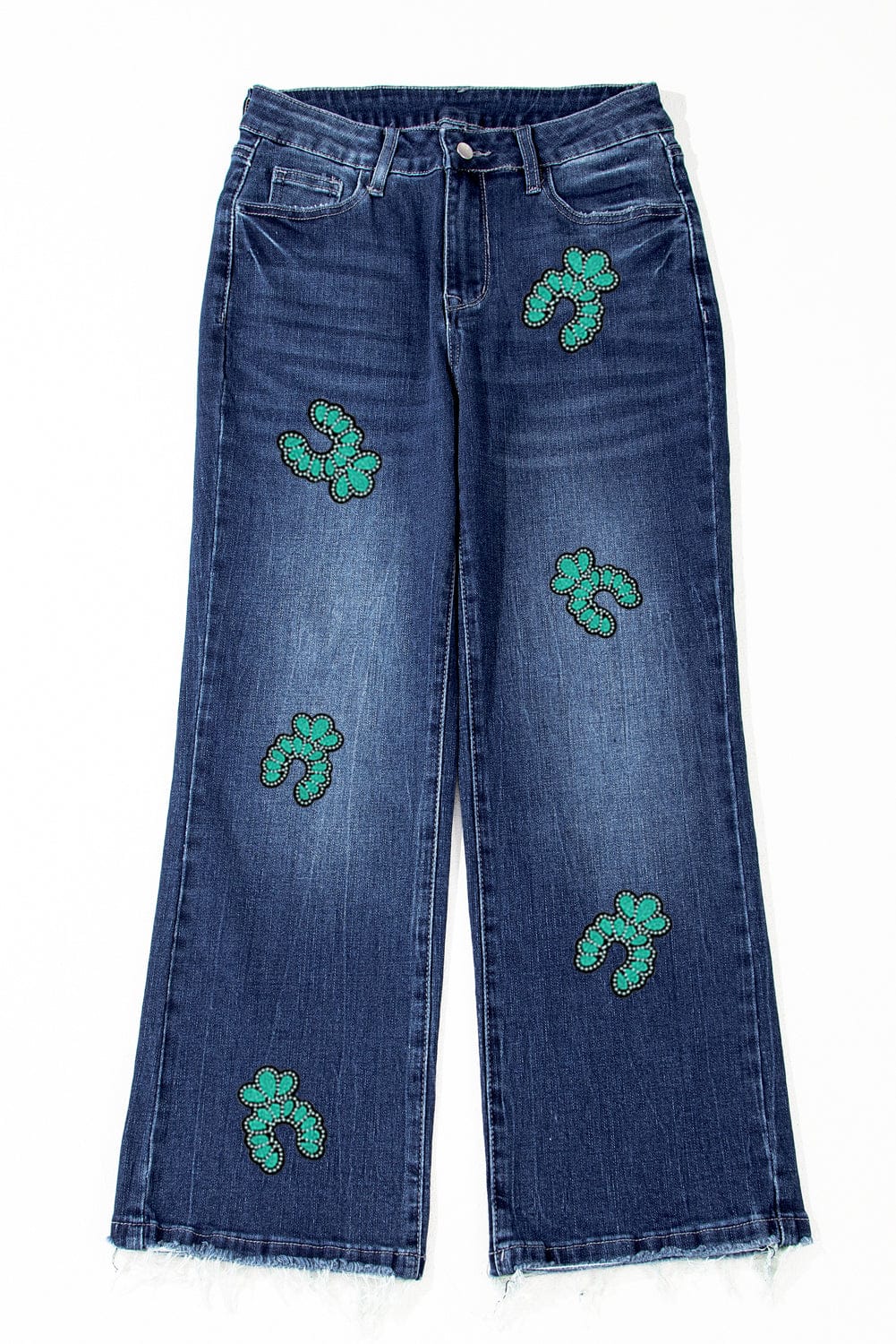 Turquoise Jewelry-Inspired Embellished Wide-Legged Denim Jeans-Denim-Krush Kandy, Women's Online Fashion Boutique Located in Phoenix, Arizona (Scottsdale Area)