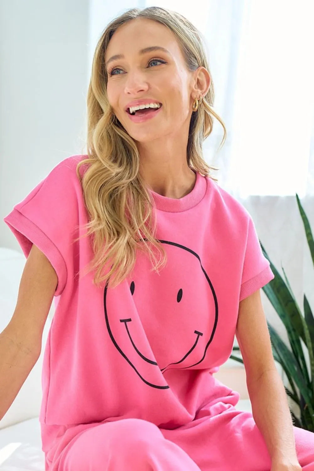 First Love Smile Face Drop Shoulder Brushed Inside T-Shirt-Short Sleeve Tops-Krush Kandy, Women's Online Fashion Boutique Located in Phoenix, Arizona (Scottsdale Area)