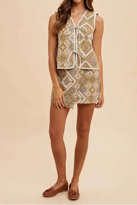 Annie Wear Ethnic Woven Jacquard Tie Front Vest-Vests-Krush Kandy, Women's Online Fashion Boutique Located in Phoenix, Arizona (Scottsdale Area)