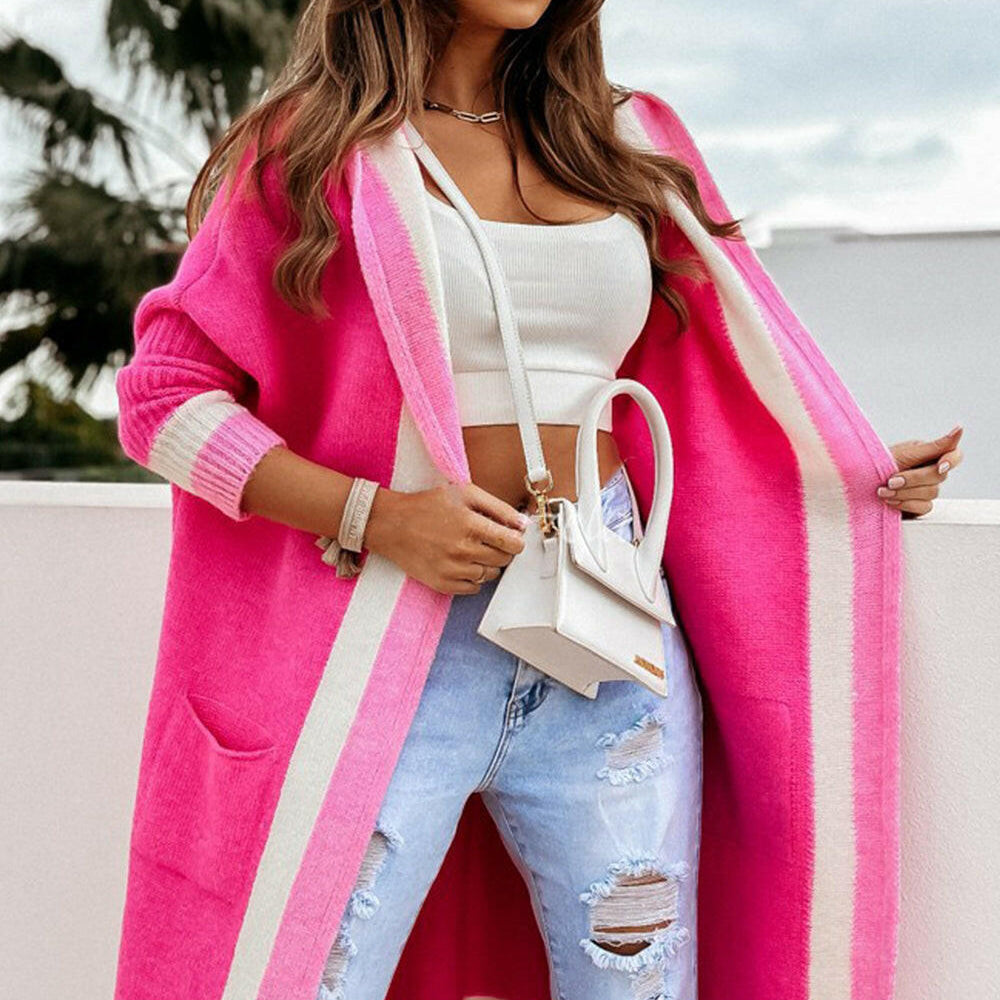 Pocketed Contrast Long Sleeve Hooded Cardigan-Krush Kandy, Women's Online Fashion Boutique Located in Phoenix, Arizona (Scottsdale Area)